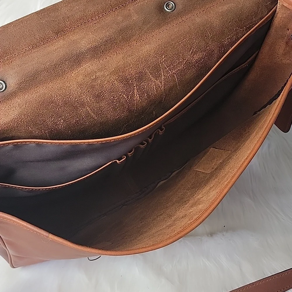 H.H. BROWN Tan‎ Leather Laptop Attaché Work Messenger Crossbody Shoulder Bag VTG